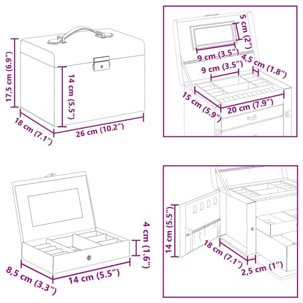 Caixa para jóias de 3 camadas com espelho com fechadura Branco - Image 11