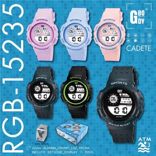 RELOJ G&B LCD CADETE COLORES RED. SPORTS C/ESTUCHE