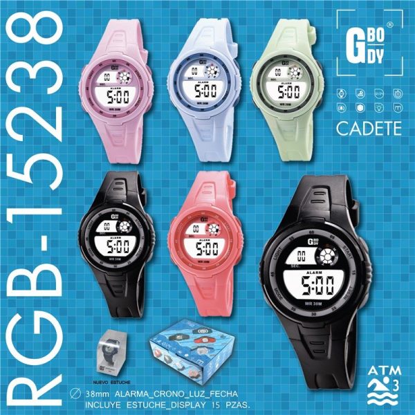 RELOJ G&B LCD CADETE COLORES RED. C/ESTUCHE