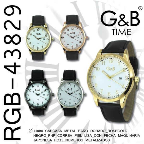 RELOJ GB HOMBRE REDONDO CLASICO C/FECHA LISO NEGRO