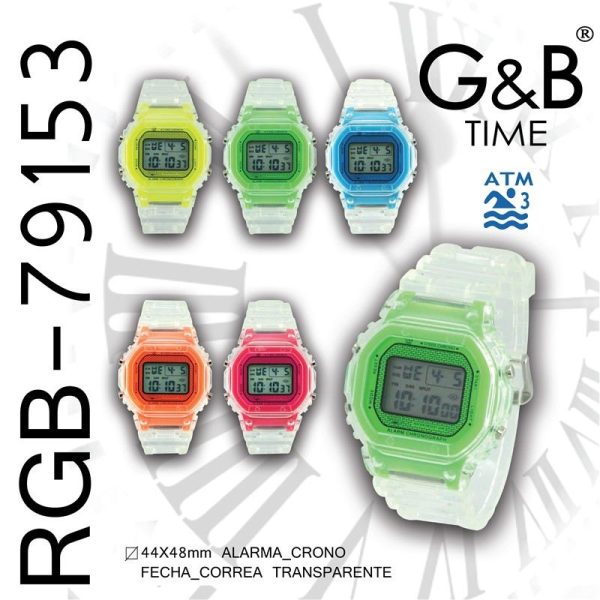 RELOJ GBODY LCD UNISEX - CUADRADO TRANSLUCIDO - C/ ESTUCHE BOXGB4