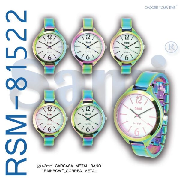 RELOJ SAMI SRA - METAL BAÑO RAINBOW RED ESF PLATA