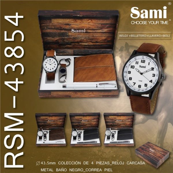 Conjunto GB hombre reloj red correa piel+2 correas