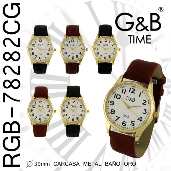 RELOJ GB CAB PIEL CLASICO Nºs MARR/NEG DORADO