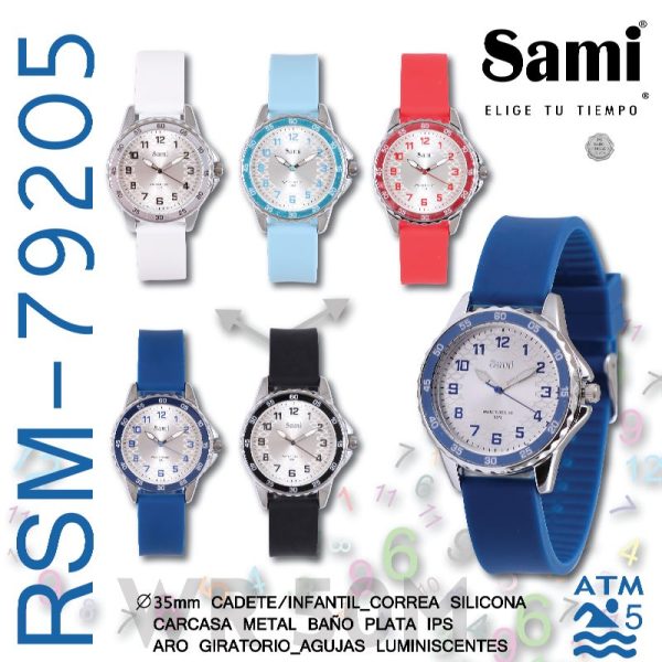 Reloj Sami cadete WR50M red aro correa silicona lisa esf plata