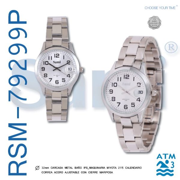 Reloj Sami sra 12 nos FECHA 3ATM IPS correa acero