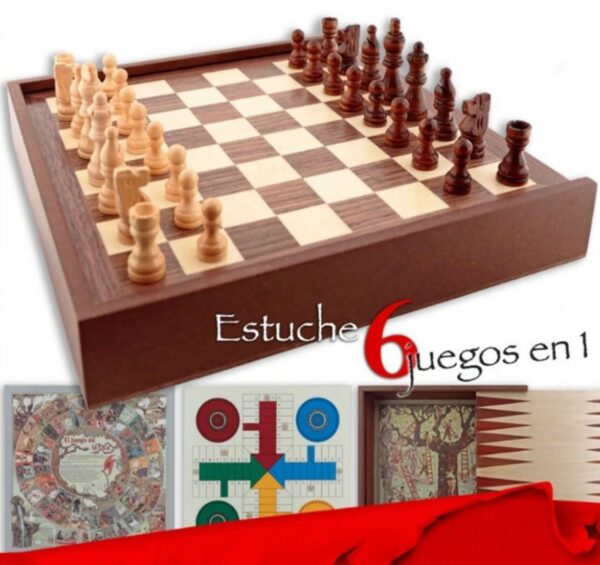 SEIS JUEGOS EN UNO: PARCHIS, OCA, AJEDREZ, ESCALERA, DAMAS y BACKGAMON