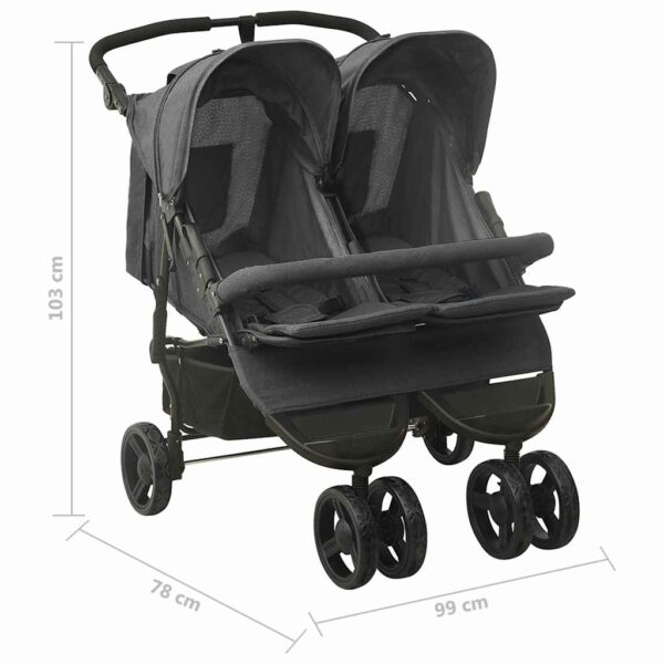 Carrinho de bebés para gémeos aço antracite - Image 10
