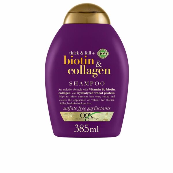 OGX, Shampoo, Sem Sulfatos ou Parabenos, Com Biotina e Colágeno, Para Cabelos Finos 385 ml